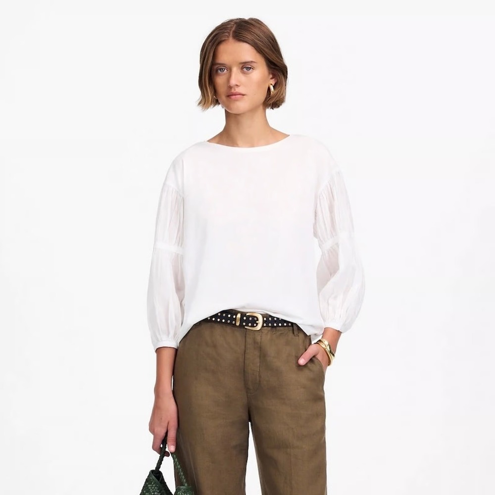 Madewell Women's Small White Puff-Sleeve Drop-Shoulder Knit Top NWT